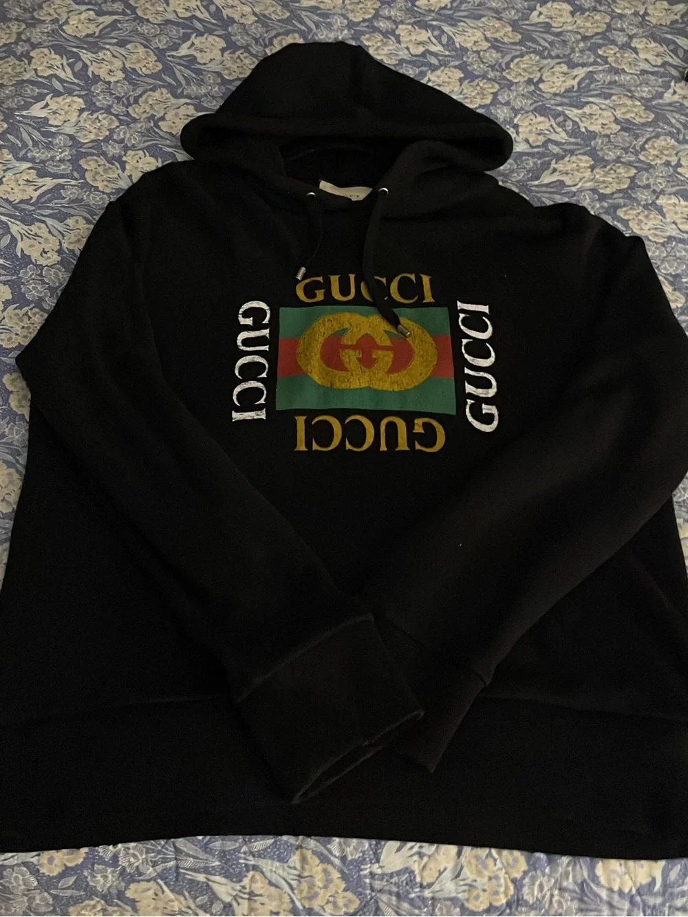 Gucci Black Hoodie with Green-Red Stripe and Gold Logo